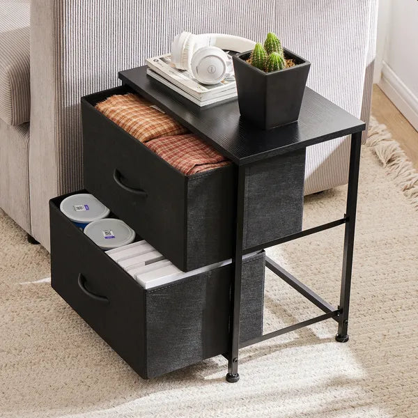 JHK Nightstand with 2 Fabric Drawers – Bedroom Storage & Side Table