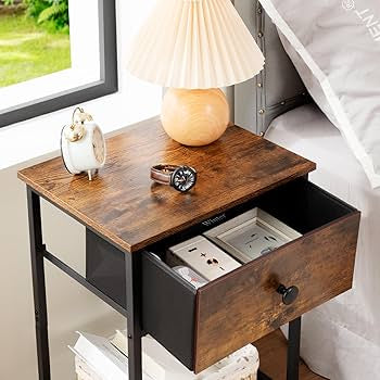 JHK Nightstand with 2 Fabric Drawers – Bedroom Storage & Side Table