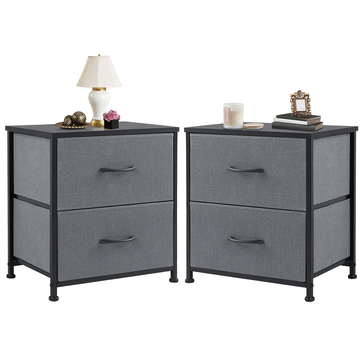 JHK Nightstand with 2 Fabric Drawers – Bedroom Storage & Side Table